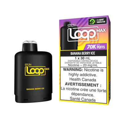 Valor STLTH Loop Max pre-filled vape pod with Banana Berry Ice flavor, designed for compatible vape device.