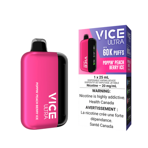 Vice Ultra 60K Disposable | Vape Cloud Canada Valor 20mg ON Tax / Poppin Peach Berry Ice 38.99 Vape Cloud