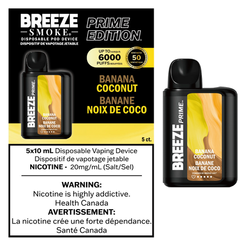 Breeze Prime Banana Coconut 6000 Puffs 10mL Capacity Vape Cloud Breeze Prime Banana Coconut 6000 Puffs 10mL Capacity Vape Cloud