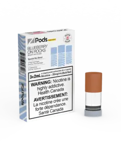 Blueberry-on-rocks Z Land pre-filled vape pod showcasing a vibrant blue and white design with blueberry flavor accents.