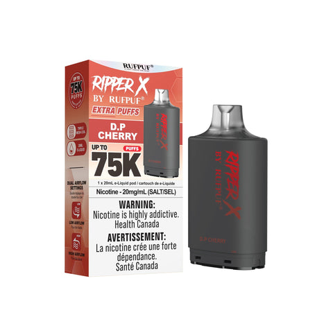 GCore Ripper X 75K pre-filled pod with cherry flavor, showing the pod with cherry liquid inside and branding details.