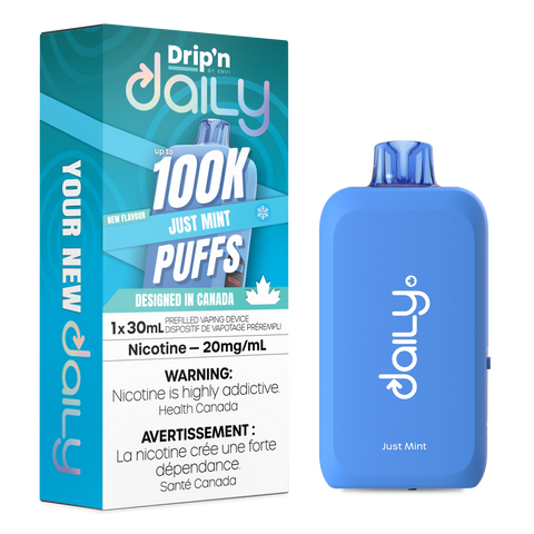 Pacific Smoke Drip'n Daily Disposable Vape with Just Mint flavor, featuring a sleek, compact design in the image.