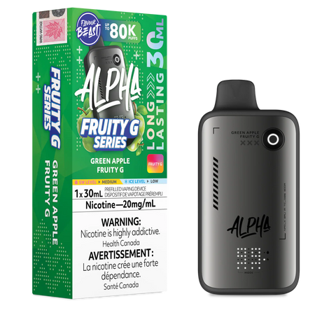 Green Apple Flavour Beast Alpha 80K disposable vape by Pacific Smoke with fruity green apple design.