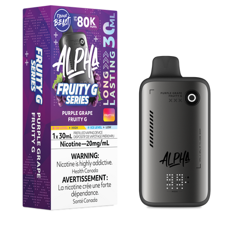 Purple grape flavored Flavour Beast Alpha 80K disposable vape by Pacific Smoke, showing the sleek device with purple design.