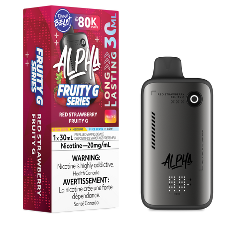 Pacific Smoke Flavour Beast Alpha 80K disposable vape with red strawberry fruity flavor, compact device for on-the-go vaping.
