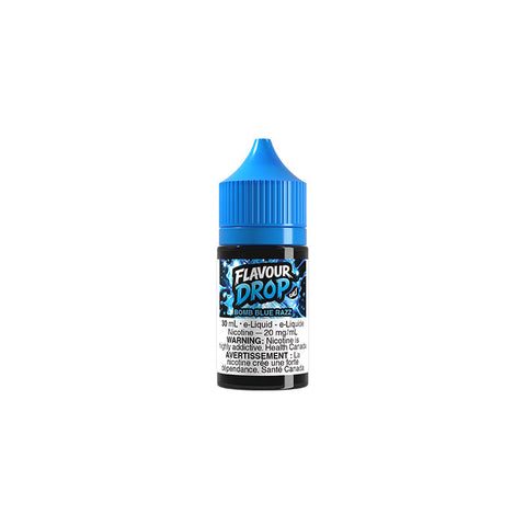 Bottle of Valor Flavour Drop Salt Nic E-Liquid in 30mL with Blue Razz flavor, featuring vibrant blue and purple packaging.