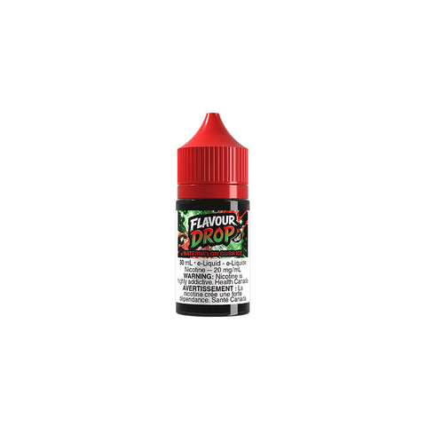 Bottle of Valor Flavour Drop Salt Nic E-Liquid in Watermelon Gush Ice flavor, 30mL bottle with colorful label and sealed cap.