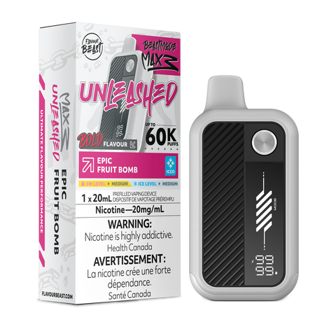 Pacific Smoke Flavour Beast Beast Mode Max 3 disposable vape with Epic Fruit Bomb flavor, shown in sleek design with colorful packaging.