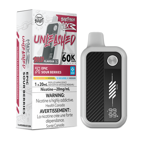 Pacific Smoke Flavour Beast Beast Mode Max 3 disposable vape with Epic Sour Berries flavor, shown in a sleek black design.