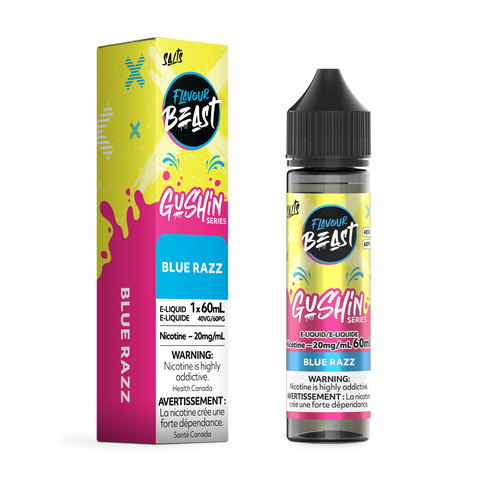 Pacific Smoke Flavour Beast E-Liquid Gushin 60ml bottle with blue raspberry flavor and 20mg nicotine strength.