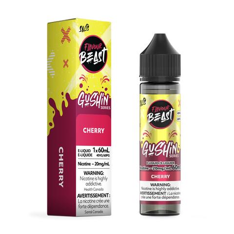Pacific Smoke Flavour Beast Gushin E-Liquid 60ml bottle with cherry flavor and 20mg nicotine strength, front view.