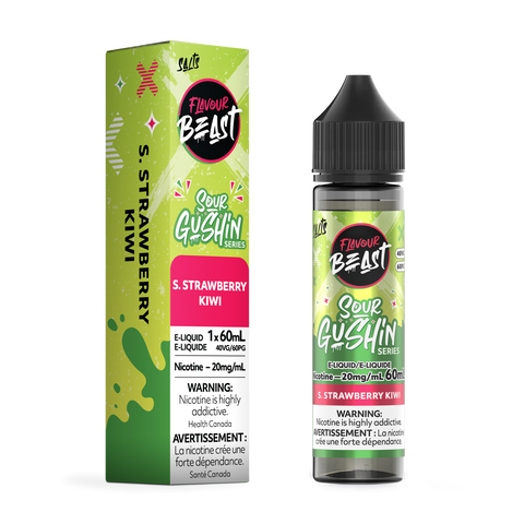 Pacific Smoke Flavour Beast Gushin 60ml strawberry kiwi e-liquid bottle with vibrant label design