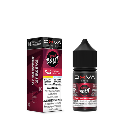 Pacific Smoke Flavour Beast x OXVA cherry berry ice e-liquid bottle showing vibrant label and product details.