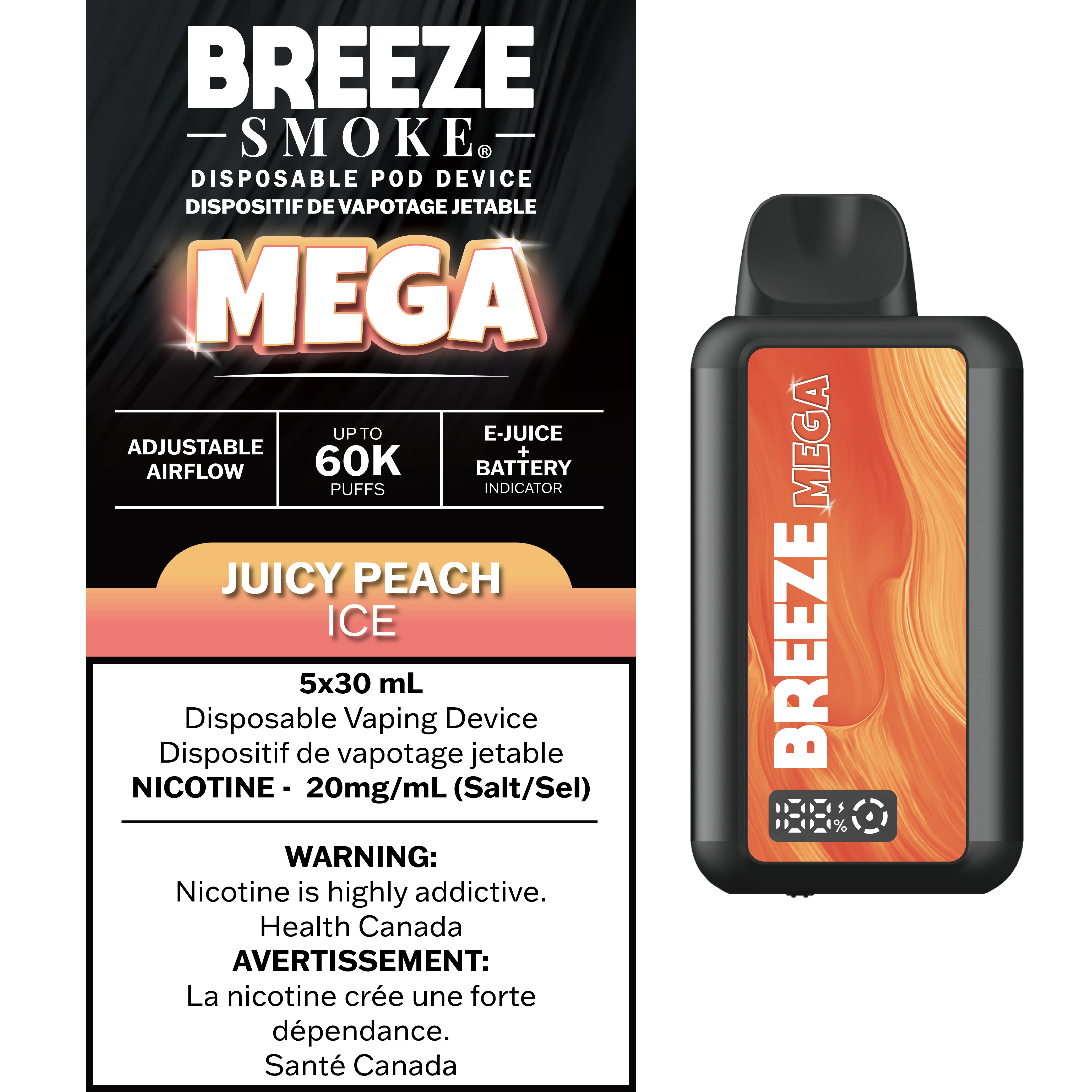 Breeze Mega 60K Disposable | 30mL, Dual Screen - VapeCloud  Vape Cloud