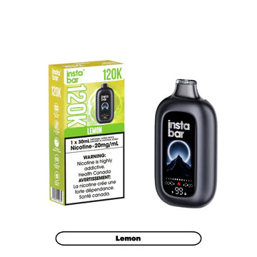 Lemon flavored disposable Insta Bar 120K by Nimbus Distro with a bright lemon illustration on the packaging.
