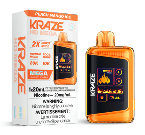 Kraze HD Mega 20k - Peach Mango Ice | Vape Cloud Canada