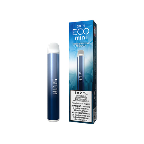 Valor STLTH Eco Mini disposable vape in Northern Clear Tobacco flavor with sleek design and compact size.