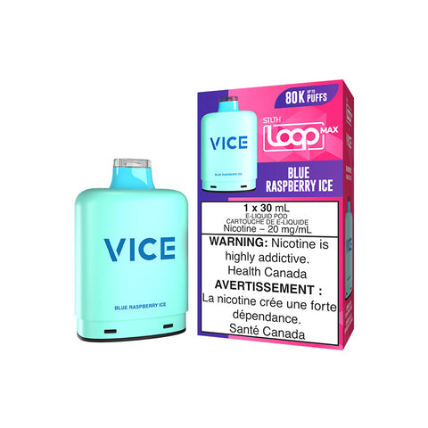 Valor STLTH Loop Max X Vice Pod in blue raspberry ice, pre-filled vape pod designed for easy vaping.