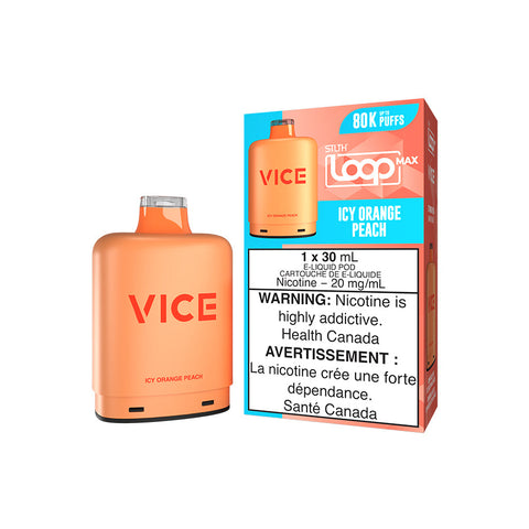 Valor STLTH Loop Max X Vice Pod pre-filled pod in icy orange peach flavor, designed for use with STLTH vaping devices.