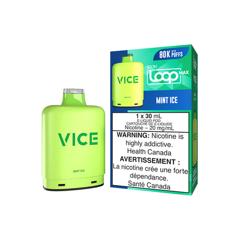 Valor STLTH Loop Max X Vice Pod in mint ice flavor, showcasing pre-filled pod design and vibrant packaging.