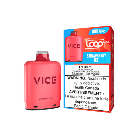 Valor STLTH Loop Max X Vice Pod with strawberry ice flavor, pre-filled e-cigarette pod for vaping devices.