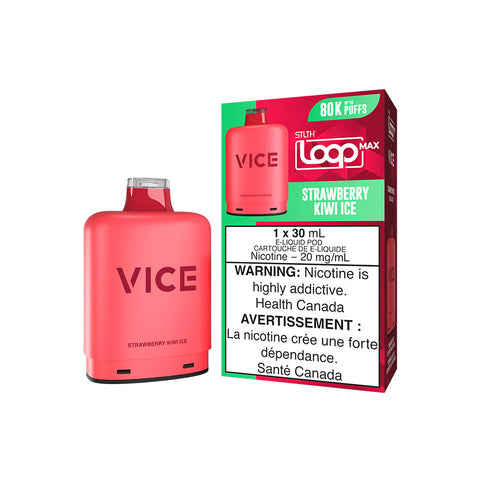 Valor STLTH Loop Max X Vice Pod in Strawberry Kiwi Ice flavor, featuring a sleek design and pre-filled pod format.