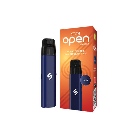 Valor STLTH Open Device Kit in navy, a vape kit featuring a sleek design and customizable options for enhanced vaping experience.