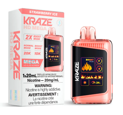 Kraze HD Mega 20k - Strawberry Ice | Vape Cloud Canada