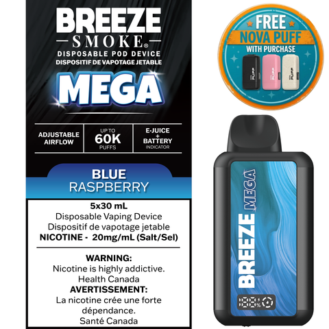 Smoke Arsenal Breeze Mega 30mL disposable vape device with sleek design and compact size, ideal for on-the-go vaping.