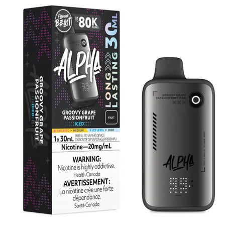 Pacific Smoke Flavour Beast Alpha 80K disposable vape with groovy grape passion fruit flavor, sleek device design.