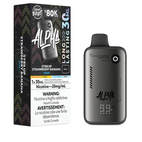 Disposable vape device by Pacific Smoke, Flavour Beast Alpha 80K in strawberry banana flavor, featuring a sleek design.