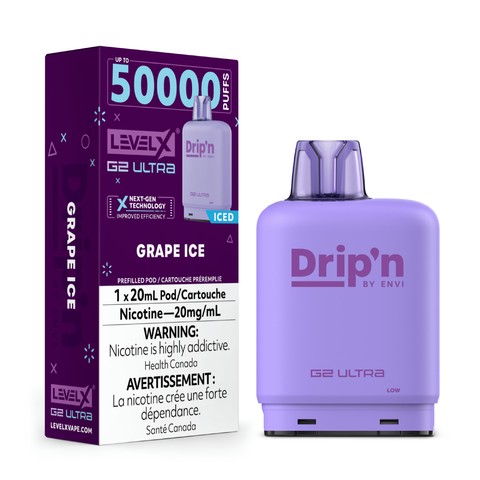 Pacific Smoke Level X G2 Ultra Flavour Beast Unleashed vape pod with grape ice flavor, 20mg nicotine, shown in the image.