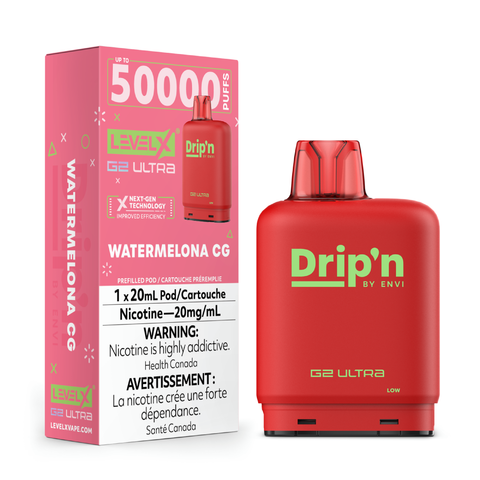 Pacific Smoke Level X G2 Ultra Flavour Beast Unleashed Drip'n vape pod with watermelon acai flavor and 20mg nicotine.