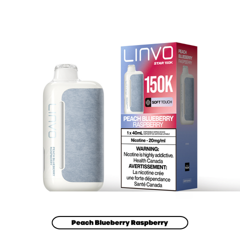 LINVO Star 150K PEACH BLUEBERRY RASPBERRY 20mg disposable vape with sales packaging