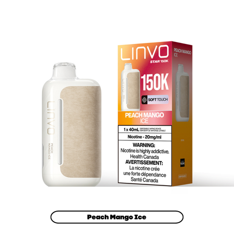 LINVO Star 150K Peach Mango Ice 20mg disposable vape with sales packaging