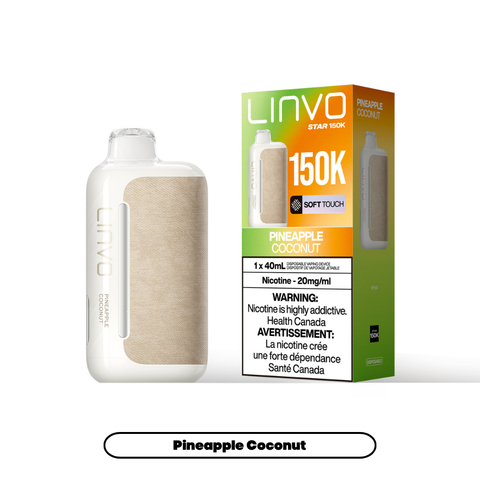 LINVO Star 150K Pineapple Coconut 20mg disposable vape with sales packaging