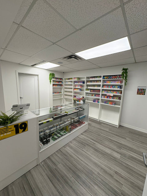 Vape Store interior with shelves stocked with products and a counter in North Bay