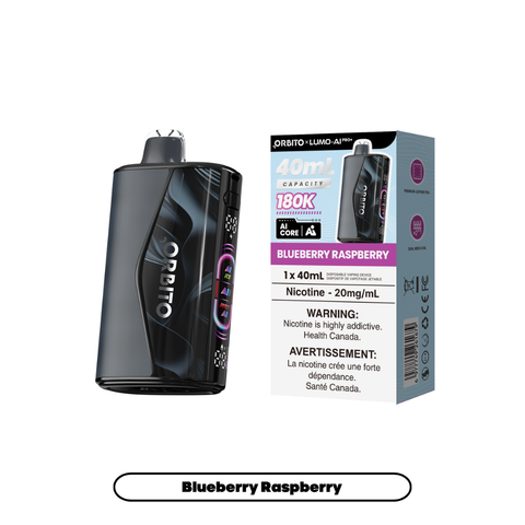 Orbito Lumo AI Pro+ 180K Blueberry Raspberry 20mg disposable vape with sales packaging