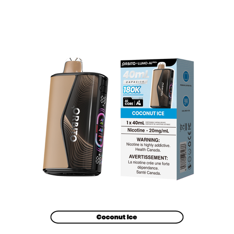 Orbito Lumo AI Pro+ 180K Coconut Ice 20mg disposable vape with sales packaging