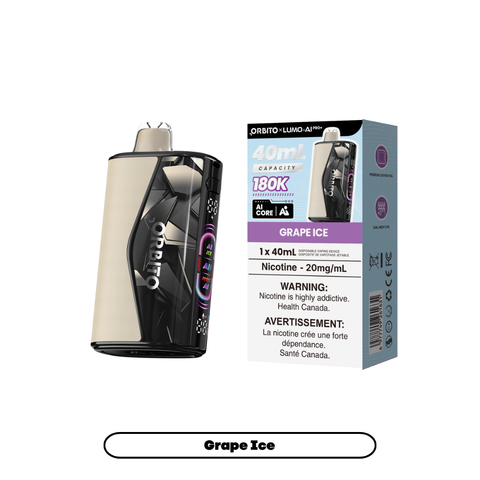 Orbito Lumo AI Pro+ 180K Grape Ice 20mg disposable vape with sales packaging