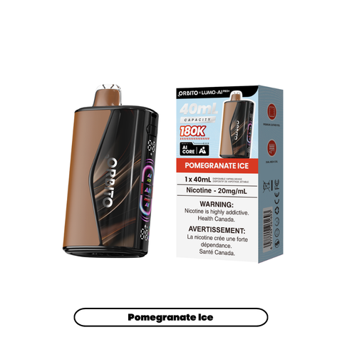 Orbito Lumo AI Pro+ 180K Pomegranate Ice 20mg disposable vape with sales packaging