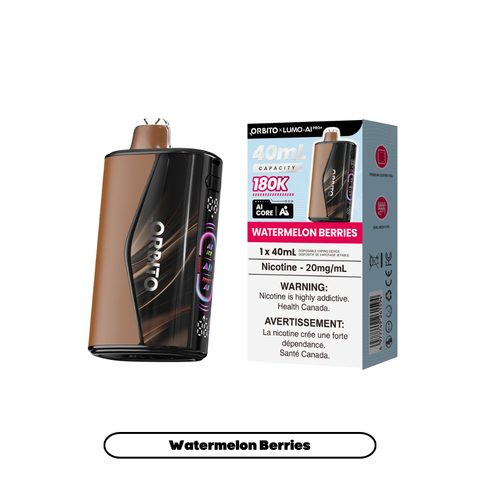 Orbito Lumo AI Pro+ 180K Watermelon Berries 20mg disposable vape with sales packaging
