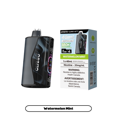 Orbito Lumo AI Pro+ 180K Watermelon Mint 20mg disposable vape with sales packaging
