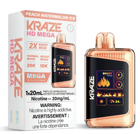 Kraze HD Mega 20k - Peach Watermelon Ice | Vape Cloud Canada