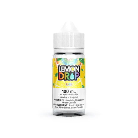 Valor Lemon Drop Freebase E-Liquid bottle, 100ml with bright yellow lemon flavor and clear liquid inside.