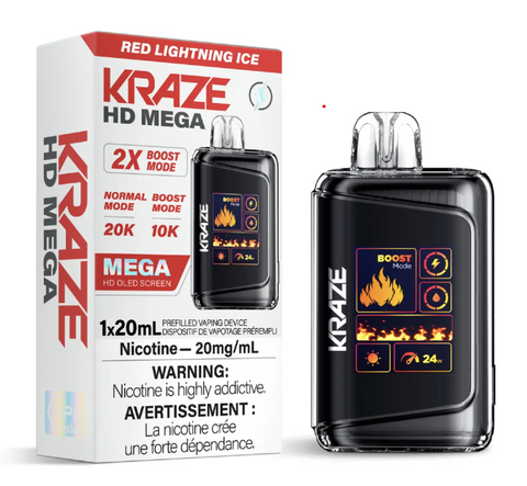 Kraze HD Mega 20k - Red Lighting Ice | Vape Cloud Canada