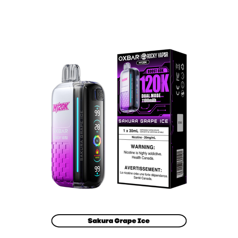 Rocky Vapor OXBAR M120K Sakura Grape Ice 20mg disposable vape with sales packaging