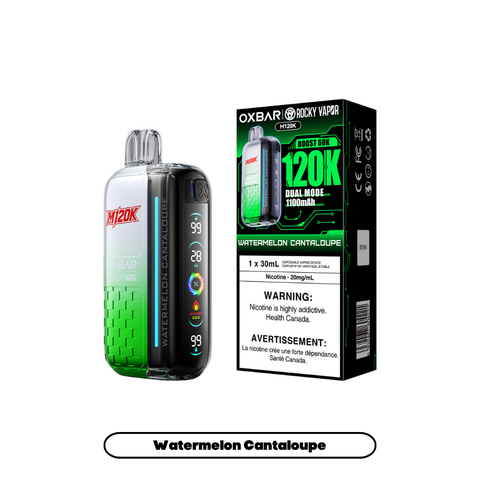 Rocky Vapor OXBAR M120K Watermelon Cantaloupe 20mg disposable vape with sales packaging