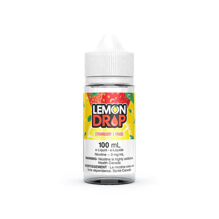 Strawberry-flavored Lemon Drop Freebase E-Liquid by Valor in a 100ml bottle, showcasing vibrant strawberry and lemon notes.