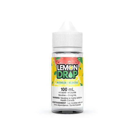 Valor Lemon Drop Freebase e-liquid in 100ml bottle, featuring a vibrant watermelon flavor with lemon drop notes.